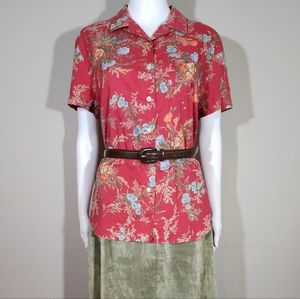 LAUREN RALPH LAUREN Short Sleeve Button Down Floral Cotton Shirt